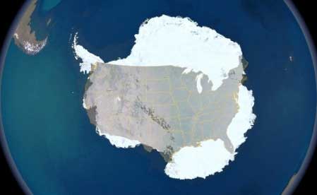 Antártida comparada con USA