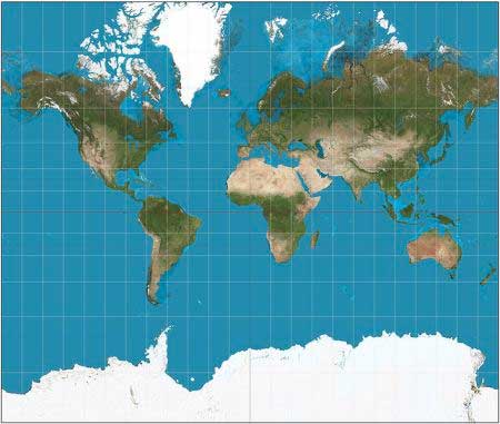 Mapamundi con proyección Mercator